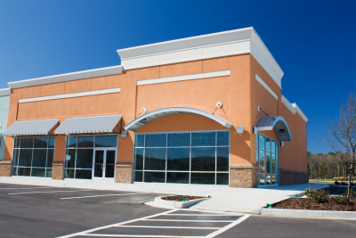 Newly constructed retail store with arched awning